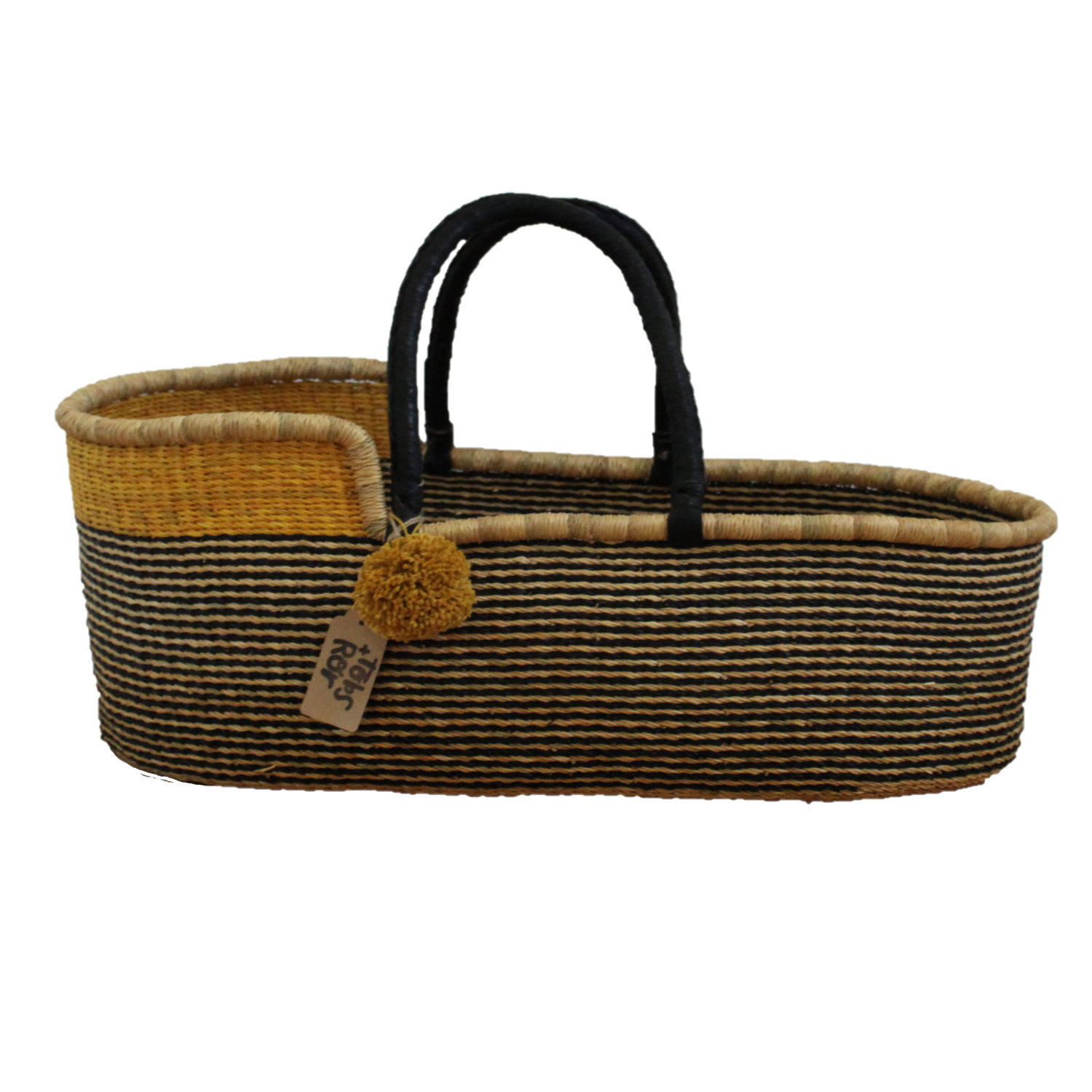 Simba handwoven moses basket with leather handles including mattress and liner by the little rattan company