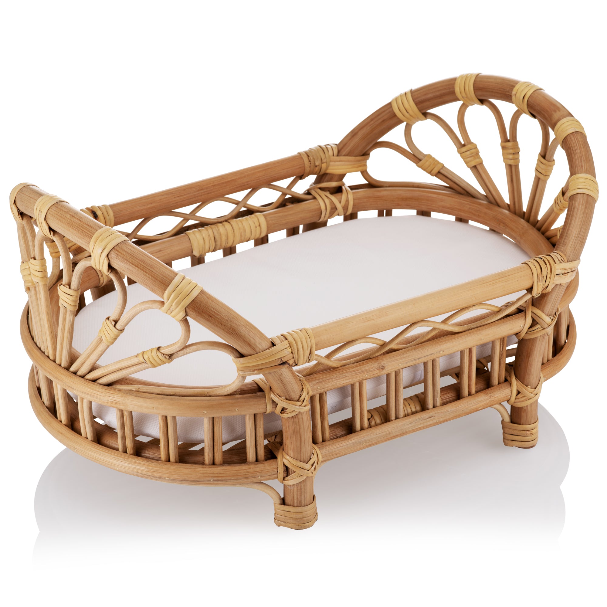 Natural Rattan Dolls Bed Crib with Mattress - The Rattan Company
