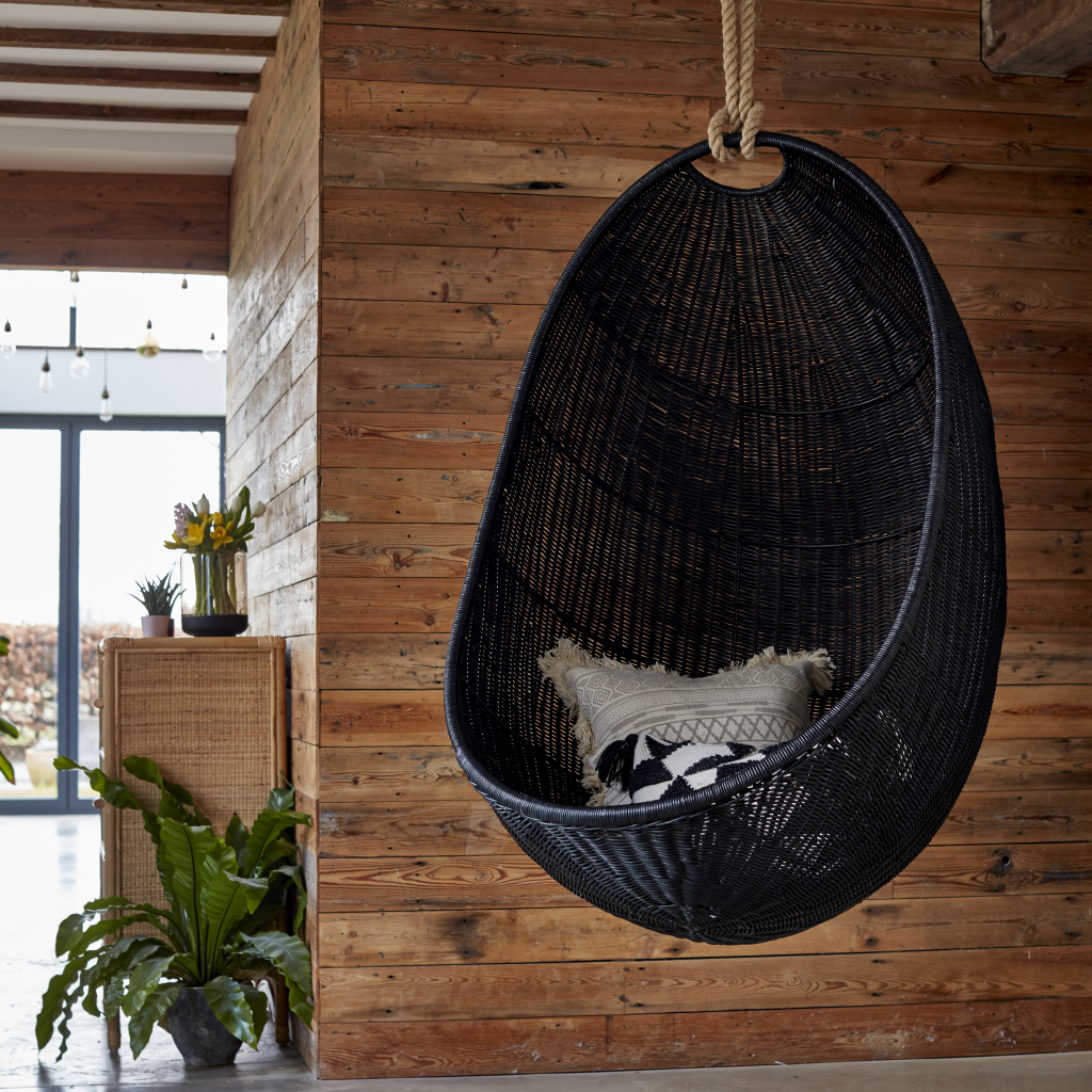 Zelma Hanging Egg Chair Natural Rattan with Iron Frame - The Rattan Company