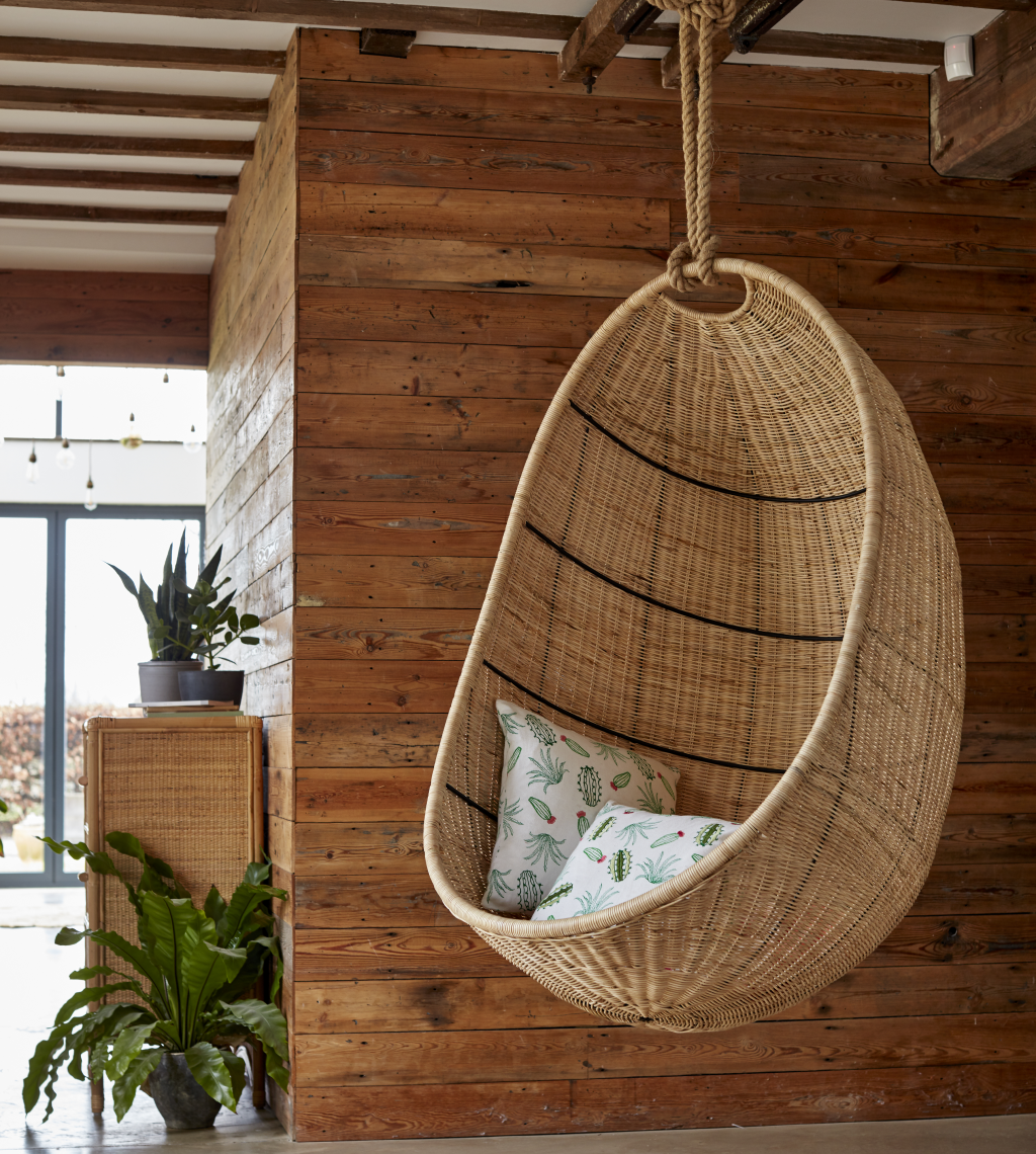 Zelma Hanging Egg Chair Natural Rattan with Iron Frame - The Rattan Company