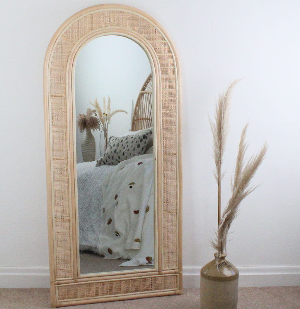 Duomo natural rattan extra large floor mirror, full length rattan mirror by the rattan comapany