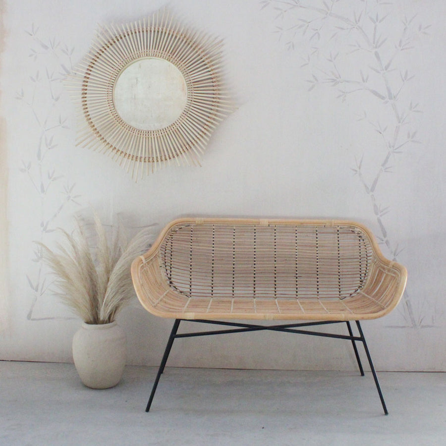 Java Indoor Natural Rattan Cane Sofa Bench with Metal Legs – The Rattan ...