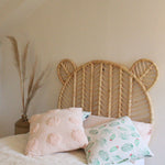 Teddy kids single natural rattan headboard, cute kids rattan bedhead